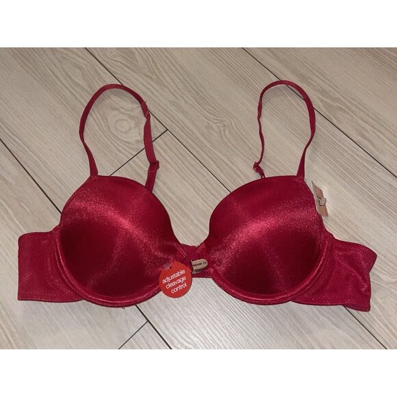 Vtg Vassarette 75-368 Satin Push Up Bra Lined Underwire Womens 36A Red New Nwt - Picture 2 of 6